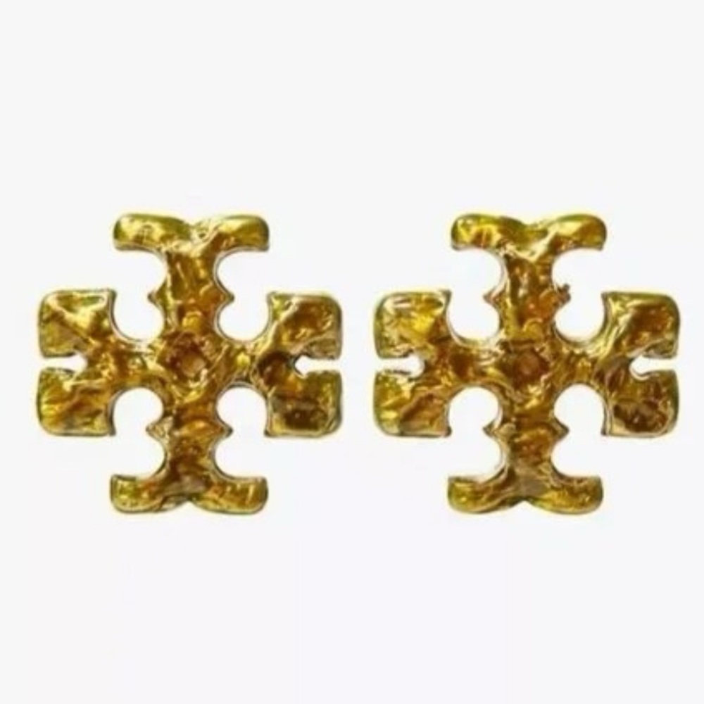 Final sale tory  Burch Gold  greenish painted Roxanne stud Earrings